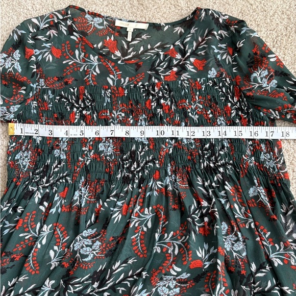 Maje Paris Green Floral Lo Fleur Crepe Georgette Top Sheer Smocked Blouse Large - Picture 13 of 15